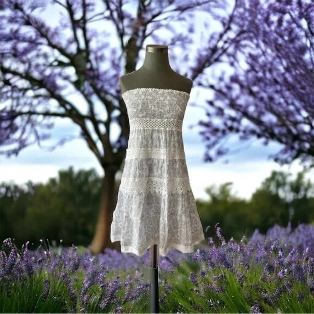 Victorias Secret Strapless White Floral Lace Mini Dress Cotton Fit Flare XS - Picture 3 of 11